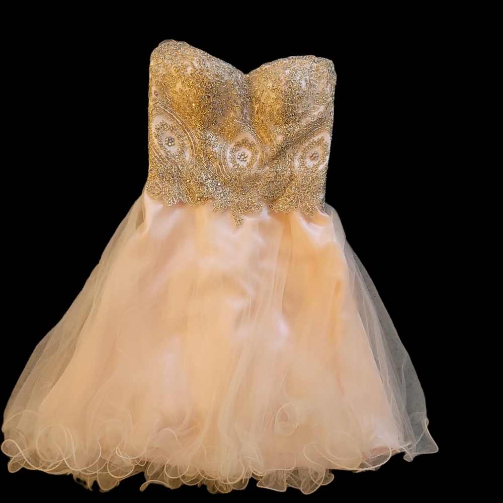 Semi-formal/homecoming short dress. Beautiful lace corset top and baby pink tull